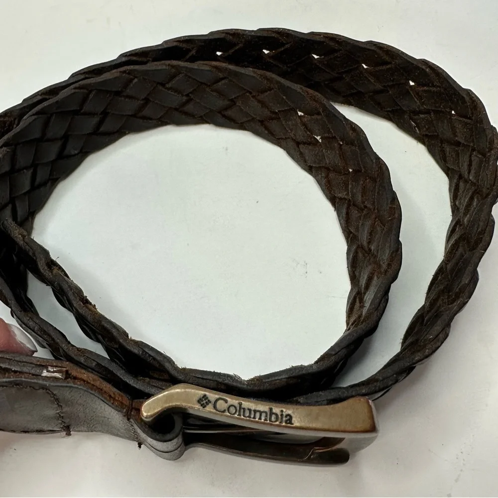 Columbia Men’s Braided Brown Leather Belt Mens 38/95 11CO0408 Brass Buckle